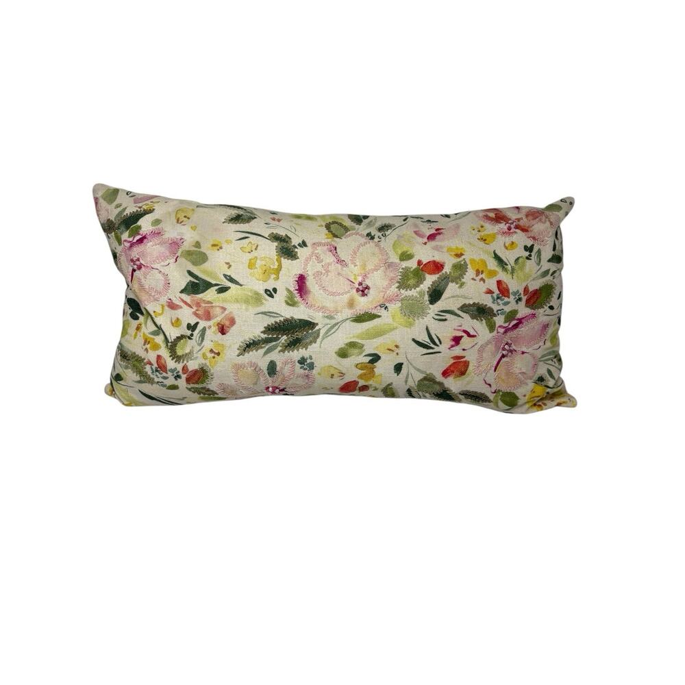 Devi Designs Ivory Floral Embroidered Rectacular Accent Pillow 25" X 12"